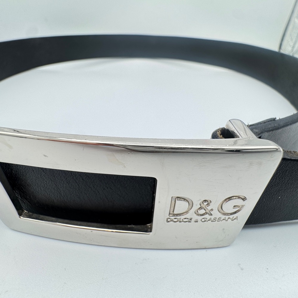 Authentic D&G Dolce & Gabbana Vintage Leather Belt Silver Logo Buckle Size‎ 70